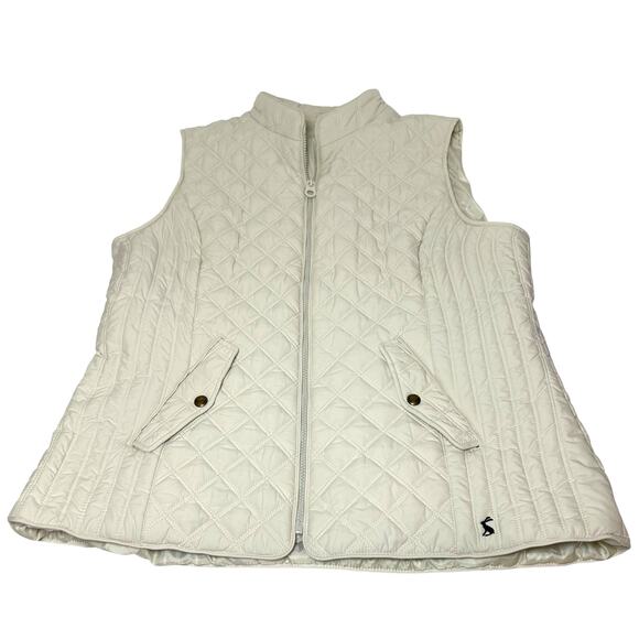 Joules Womens's Quilted Ivory Vest Gilet Pockets Sz 14 Preppy Equestrian Puffer - Picture 4 of 11